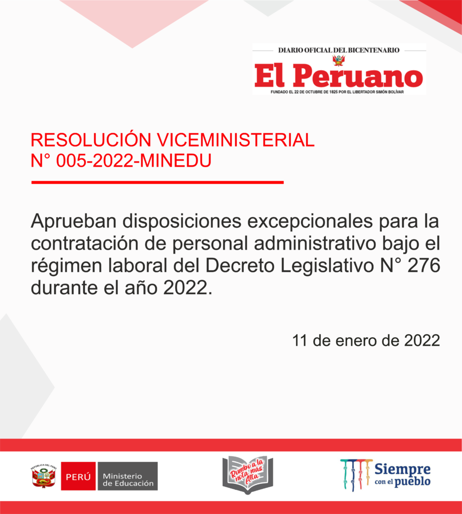 RESOLUCIÓN VICEMINISTERIAL N° 005-2022-MINEDU – Aprueban Disposiciones ...