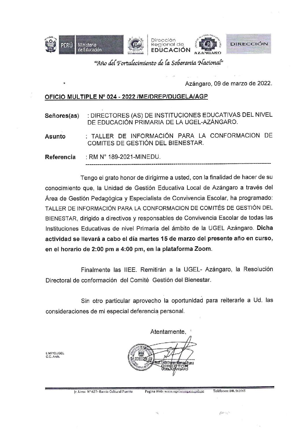 OFICIO MULTIPLE N° 024-2022/ME/DREP/DUGEL-A/AGP