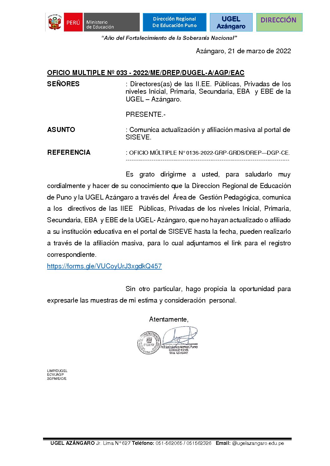 Oficio Multiple N° 033 2022medrepdugel Aagpeac 2222